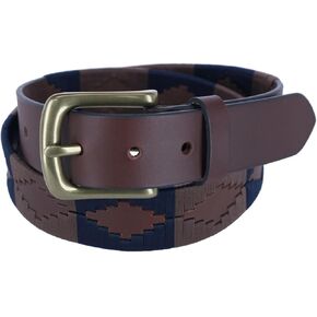 Ibex England | Brown & Multicolour Embroidered | Men's Leather Polo Belt | 35MM Wide | Gift For Him in Saudi Arabia