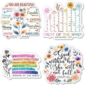 Christian Stickers for Women – 3 Inch Faith-Based Bible Verse Vinyl Decals – Inspirational Scripture Stickers for Journals, Bibles, Water Bottles, Gifts, and Prayer Spaces - 4 Pack