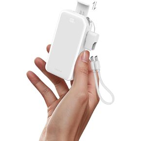 iWALK Portable Charger, Ultra Small 10,000mAh Power Bank with Built-in USB-C Cable, 30W Fast Charging Battery Pack with Stand, Travel Essential Phone Power Bank for iPhone 16/15, Samsung S25/S24