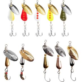 SHIAWASENA Fishing Spinners, 10pcs Trout Fishing Lures Kit, Inline Spinner Baits with Single Hooks &Treble Hooks & Fly Hooks, High-Reflective Flash Spoons for Trout, Salmon, Panfish, Bass, Pike