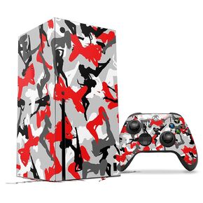WraptorSkinz Skin Decal Vinyl Wrap compatible with the XBOX Series X Console and Controller - Sexy Girl Silhouette Camo Red (GAMING CONSOLE NOT INCLUDED)