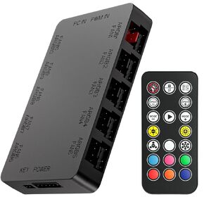 10-Port ARGB & PWM Fan Hub Controller - Magnetic Mount 5V/3PIN RGB PC Fan Hub with Wireless Remote, Chassis Key Control & SATA Power - Support 10 PWM Case Fans Splitter & ARGB Lighting Devices