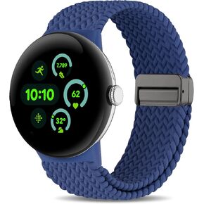 Magnetic Braided Nylon Compatible with Google Pixel Watch 3 41mm Band/Google Pixel 2/Google Pixel Watch Band for Women Men, Adjustable Elastic Stretchy Sport Straps Wristbands