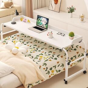 Cross Bed Table,Rolling Laptop Desk Stretchable Lazy Multi-Functional Desk，Overbed Table with Brakeable Wheels, Suitable for Bedroom/Study/Living Room
