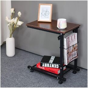 Overbed Table Adjustable Laptop Desk Over-Bed Table, Rolling Side Desk with Storage - Mobile Cart for Small Spaces, Movable Couch on Wheels