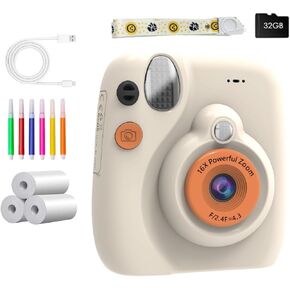 Kids Instantly Camera 1080P Video 32GBStorage Durability Design Child Safe Digital Camera Instantly Print Func
