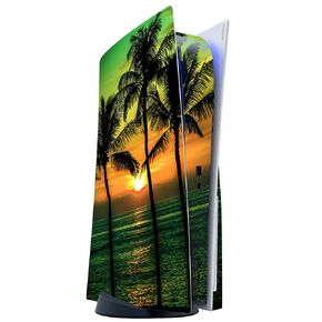 ITS A SKIN Skins Compatible with Sony Playstation 5 Console Disc Edition - Protective Decal Overlay stickers wrap cover - Sunset Palm Trees Ocean