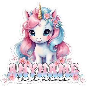 Custom Unicorn Name Sticker Personalized Kid Name with Unicorn Floral Waterproof Vinyl Decal for Water Bottle Tumbler Laptop Hard Hat, Kindle - Perfect for Kids, Girl, Boy, Students, Teacher Gifts