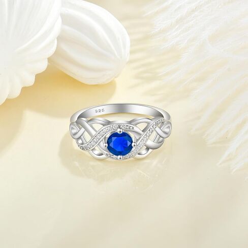 Lwsary Celtic Knot Ring for Women Sterling Silver Infinity Birthstone Promise Engagement Anniversary Ring(size6~10) in Kuwait