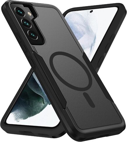 for Samsung Galaxy S22 Case,[Compatible with Magsafe] [Military Grade Drop Tested] Dual Layer Shockproof Magnetic Tough Rugged Protective Phone Case -6.1 inch (Black) in Kuwait