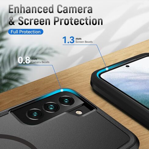 for Samsung Galaxy S22 Case,[Compatible with Magsafe] [Military Grade Drop Tested] Dual Layer Shockproof Magnetic Tough Rugged Protective Phone Case -6.1 inch (Black) in Kuwait