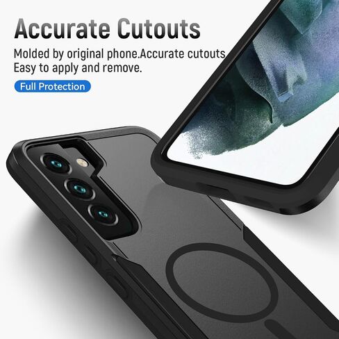 for Samsung Galaxy S22 Case,[Compatible with Magsafe] [Military Grade Drop Tested] Dual Layer Shockproof Magnetic Tough Rugged Protective Phone Case -6.1 inch (Black) in Kuwait