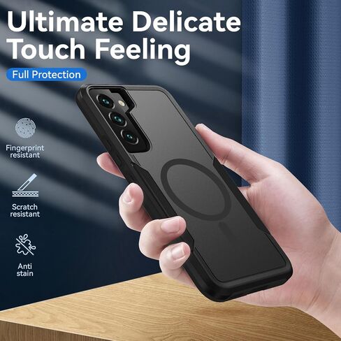 for Samsung Galaxy S22 Case,[Compatible with Magsafe] [Military Grade Drop Tested] Dual Layer Shockproof Magnetic Tough Rugged Protective Phone Case -6.1 inch (Black) in Kuwait