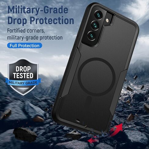 for Samsung Galaxy S22 Case,[Compatible with Magsafe] [Military Grade Drop Tested] Dual Layer Shockproof Magnetic Tough Rugged Protective Phone Case -6.1 inch (Black) in Kuwait