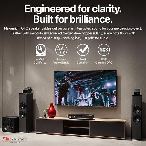 Nakamichi 12/2 (100-Foot) in-Wall & Direct Burial (UL CL2 CL3 Rated) Oxygen-Free Copper (OFC) 2-Conductor Speaker Cable Wire, Outdoor In-Ground, in-Ceiling, Riser, Black (12AWG / 100ft / 30.48m) in Saudi Arabia
