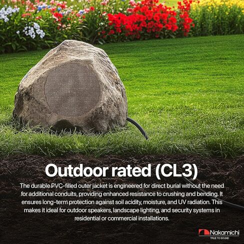 Nakamichi 12/2 (100-Foot) in-Wall & Direct Burial (UL CL2 CL3 Rated) Oxygen-Free Copper (OFC) 2-Conductor Speaker Cable Wire, Outdoor In-Ground, in-Ceiling, Riser, Black (12AWG / 100ft / 30.48m) in Saudi Arabia