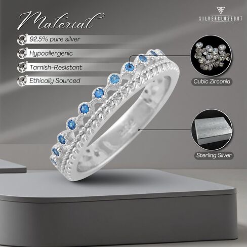 SILVERCLOSEOUT Rhodium Plated/Two Tone Rose Gold/Plated Sterling Silver Double Row White Blue Cz Womens Eternity Ring Size 4-11 Ladies Cz Eternity Band in Kuwait