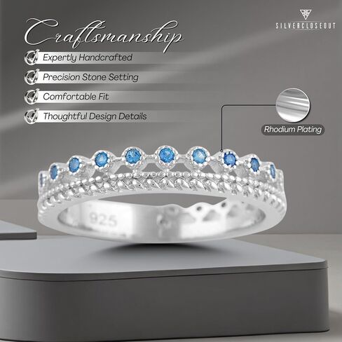 SILVERCLOSEOUT Rhodium Plated/Two Tone Rose Gold/Plated Sterling Silver Double Row White Blue Cz Womens Eternity Ring Size 4-11 Ladies Cz Eternity Band in Kuwait