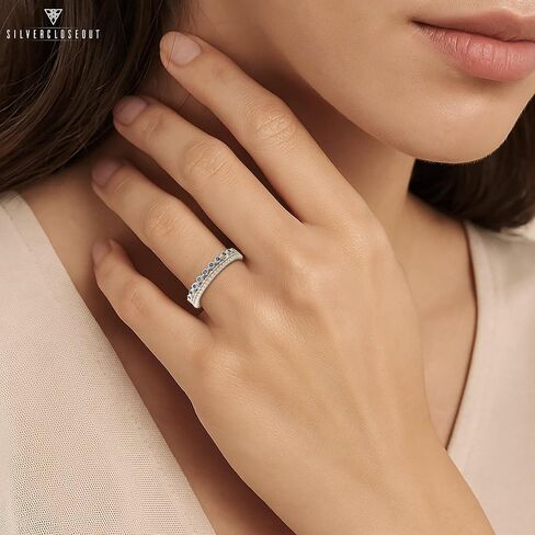 SILVERCLOSEOUT Rhodium Plated/Two Tone Rose Gold/Plated Sterling Silver Double Row White Blue Cz Womens Eternity Ring Size 4-11 Ladies Cz Eternity Band in Kuwait
