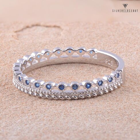 SILVERCLOSEOUT Rhodium Plated/Two Tone Rose Gold/Plated Sterling Silver Double Row White Blue Cz Womens Eternity Ring Size 4-11 Ladies Cz Eternity Band in Kuwait