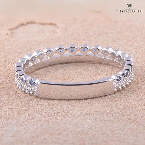 SILVERCLOSEOUT Rhodium Plated/Two Tone Rose Gold/Plated Sterling Silver Double Row White Blue Cz Womens Eternity Ring Size 4-11 Ladies Cz Eternity Band in Kuwait