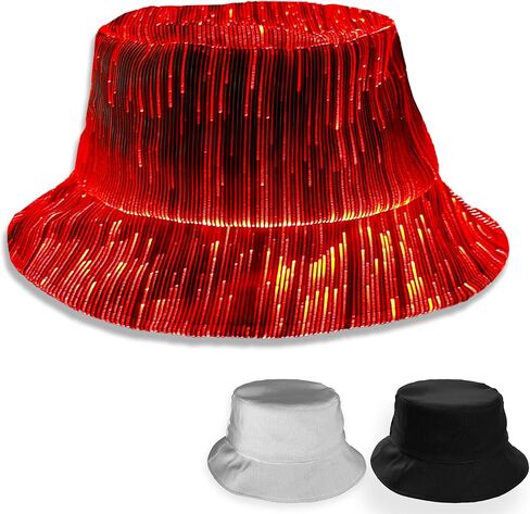 Boldforge Fiber Optic LED Bucket hat with 7 Colors Luminous Glowing Rave Music Festival Rave EDC Bucket Hats USB Charging Light up caps Even Party led Christmas Halloween Cap for Event Holiday Black in Saudi Arabia