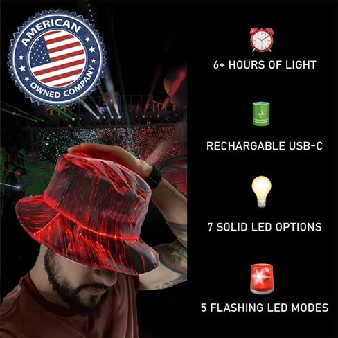 Boldforge Fiber Optic LED Bucket hat with 7 Colors Luminous Glowing Rave Music Festival Rave EDC Bucket Hats USB Charging Light up caps Even Party led Christmas Halloween Cap for Event Holiday Black in Saudi Arabia