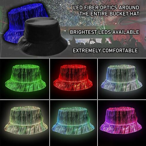 Boldforge Fiber Optic LED Bucket hat with 7 Colors Luminous Glowing Rave Music Festival Rave EDC Bucket Hats USB Charging Light up caps Even Party led Christmas Halloween Cap for Event Holiday Black in Saudi Arabia