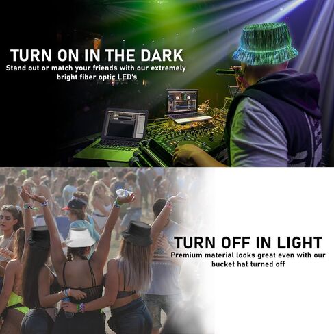 Boldforge Fiber Optic LED Bucket hat with 7 Colors Luminous Glowing Rave Music Festival Rave EDC Bucket Hats USB Charging Light up caps Even Party led Christmas Halloween Cap for Event Holiday Black in Saudi Arabia