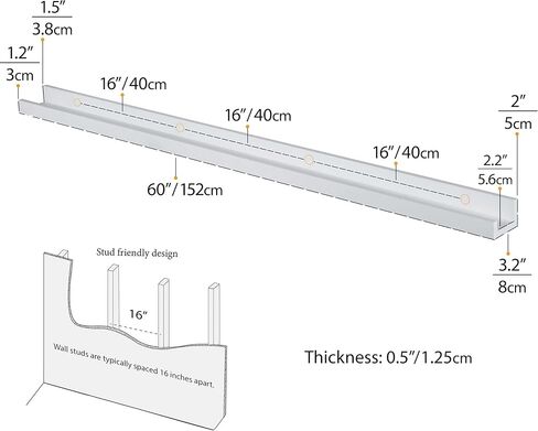Wallniture Denver 60" Picture Ledge Shelf Set of 2 for Living Room Decor, Black Long Floating Shelves for Dining Room, Hallway, Bedroom Wall Decor in Kuwait