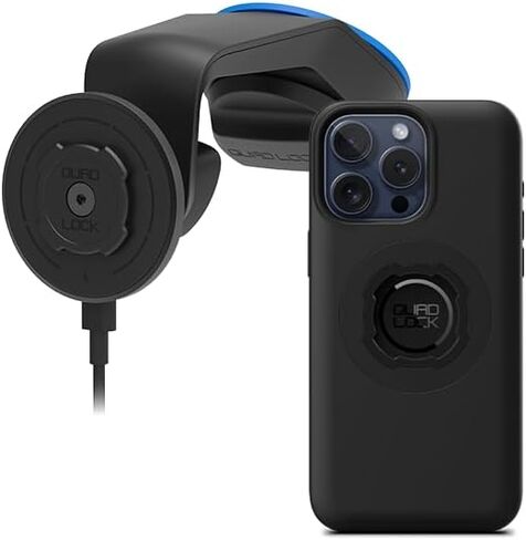Quad Lock Windscreen/Dashboard Car Phone Holder with MAG Wireless Charging Head V2 and MAG Phone Case for iPhone 15 Pro Max in Kuwait