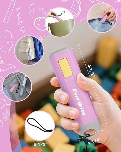مصباح يدوي EverBrite للأطفال، مصباح يدوي LED صغير، استخدام الشعلة البلاستيكية لحالات الطوارئ والتخييم، في الهواء الطلق مع بطارية حبل 3AAA متضمنة، وردي in Saudi Arabia