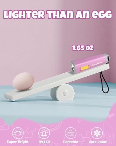 مصباح يدوي EverBrite للأطفال، مصباح يدوي LED صغير، استخدام الشعلة البلاستيكية لحالات الطوارئ والتخييم، في الهواء الطلق مع بطارية حبل 3AAA متضمنة، وردي in Saudi Arabia