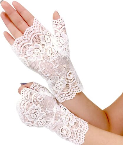 Vinaderhom Women‘s Lace Fingerless Gloves 2 Pairs Short Bridal Lace Gloves for Wedding 80s Costume Theme Tea Party in Kuwait