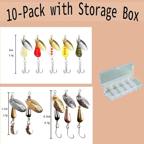 shiawasena fishing spinners ، 10pcs trout fishing lures kit ، inline spinner baits with apions & treble hooks & fly hooks ، flash flash vers for trout ، panfish ، bass ، pike in Kuwait
