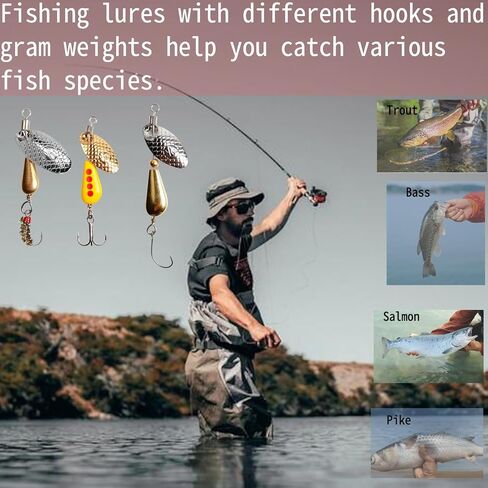shiawasena fishing spinners ، 10pcs trout fishing lures kit ، inline spinner baits with apions & treble hooks & fly hooks ، flash flash vers for trout ، panfish ، bass ، pike in Kuwait