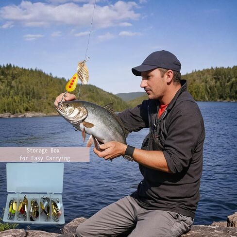 shiawasena fishing spinners ، 10pcs trout fishing lures kit ، inline spinner baits with apions & treble hooks & fly hooks ، flash flash vers for trout ، panfish ، bass ، pike in Kuwait