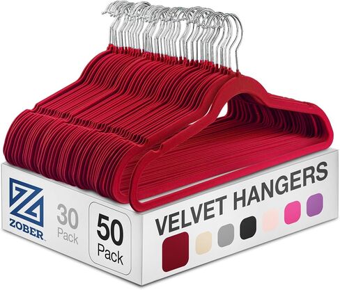 Zober Velvet Hangers 50 Pack - شماعات سوداء شديدة التحمل للمعاطف والسراويل وملابس الفساتين - مجموعة شماعات ملابس غير قابلة للانزلاق - شماعات لباد موفرة للمساحة للملابس in Saudi Arabia