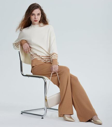 طقم صالة نسائي مخطط من lvatr مكون من قطعتين بلوفر محبوك مريح وسراويل رياضية فضفاضة in Kuwait