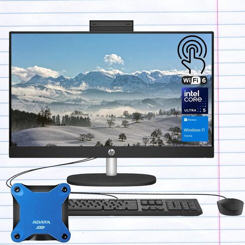 HP 24" Ultra 5 AI All-in-One Desktop, 23.8" FHD Touchscreen, Intel Core Ultra 5 125U, 32GB DDR5 RAM, 2TB SSD, Wired KB & Mouse, IR Camera, RJ-45, Wi-Fi 6, W11H, with A-Data 512GB External SSD Bundle in Saudi Arabia