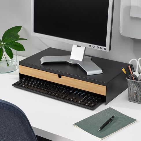 Monitor Stand with Drawer – Heavy Duty Steel Riser for Desk, Laptop –Desk Organizer for Monitor – Ergonomic Computer Stand with Storage – Max Load 44 lbs (Anthracite) in Saudi Arabia