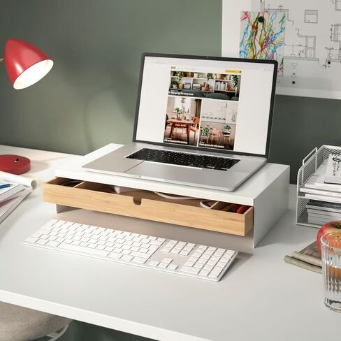 Monitor Stand with Drawer – Heavy Duty Steel Riser for Desk, Laptop –Desk Organizer for Monitor – Ergonomic Computer Stand with Storage – Max Load 44 lbs (Anthracite) in Saudi Arabia