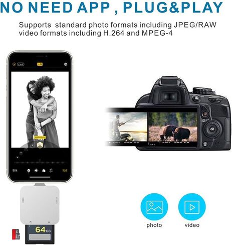 Card Reader for iPhone, Memory Card Reader with USB Camera Adapter Plug and Play Trail Game Camera Viewer Supports SD and TF Card MicroSD Card Adapter for iPad No App Required in Saudi Arabia