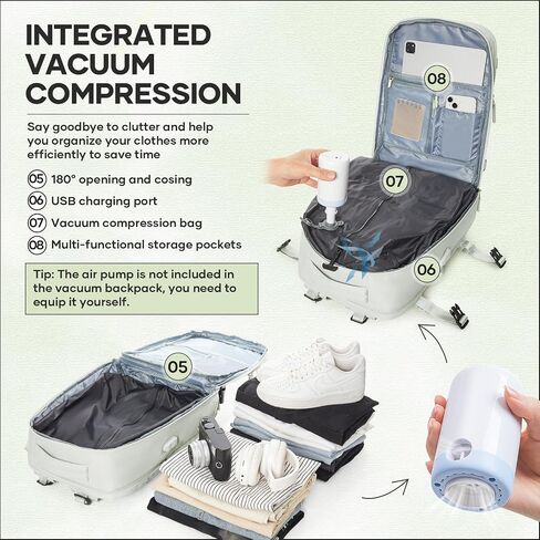 PAUBACK Vacuum Backpack with Air Pump, 18x14x8 inches Travel Bag, Flight Approved Personal Items Carry On Backpack Checked Bags, Airback Vacuum Seal Compression Backpacks for Women Men in Saudi Arabia