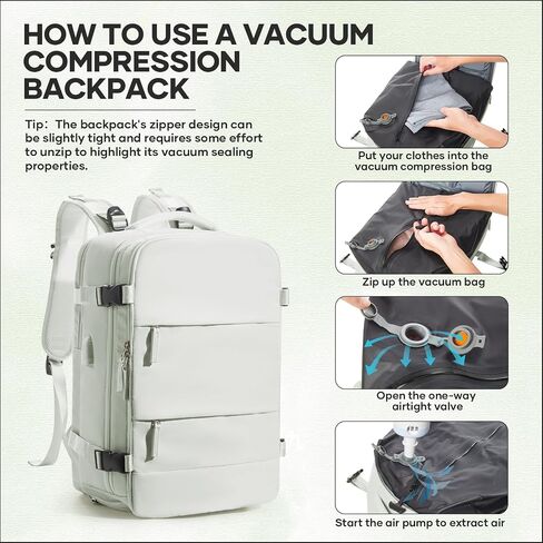 PAUBACK Vacuum Backpack with Air Pump, 18x14x8 inches Travel Bag, Flight Approved Personal Items Carry On Backpack Checked Bags, Airback Vacuum Seal Compression Backpacks for Women Men in Saudi Arabia