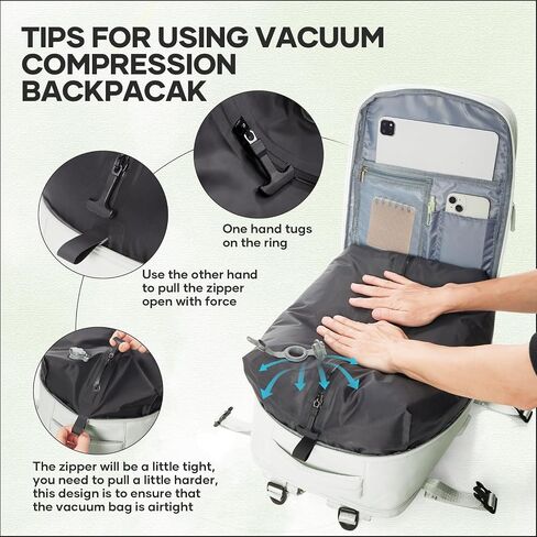 PAUBACK Vacuum Backpack with Air Pump, 18x14x8 inches Travel Bag, Flight Approved Personal Items Carry On Backpack Checked Bags, Airback Vacuum Seal Compression Backpacks for Women Men in Saudi Arabia
