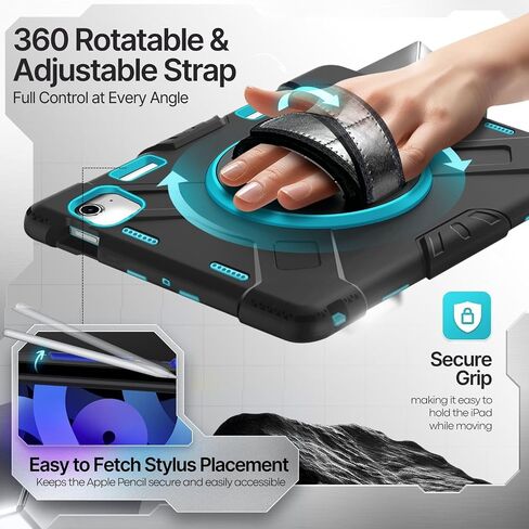 TNP Protective Case for iPad Air 6th M2 2024 11 Inch, 5th 4th Gen 10.9 inch and iPad Pro 4th 3rd 2nd Generation (2022 2021 2020 2018) w/Pencil Holder, Handle, Stand & Shoulder Strap, Mint in Kuwait
