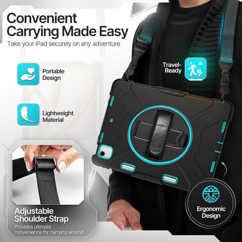 TNP Protective Case for iPad Air 6th M2 2024 11 Inch, 5th 4th Gen 10.9 inch and iPad Pro 4th 3rd 2nd Generation (2022 2021 2020 2018) w/Pencil Holder, Handle, Stand & Shoulder Strap, Mint in Kuwait