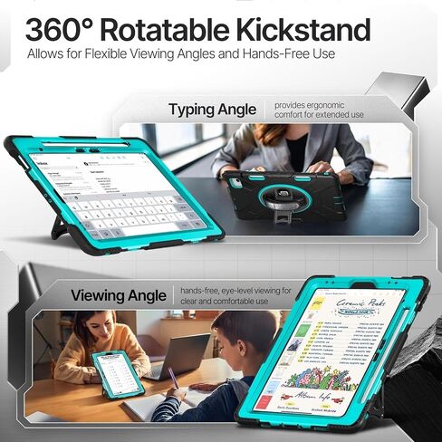 TNP Protective Case for iPad Air 6th M2 2024 11 Inch, 5th 4th Gen 10.9 inch and iPad Pro 4th 3rd 2nd Generation (2022 2021 2020 2018) w/Pencil Holder, Handle, Stand & Shoulder Strap, Mint in Kuwait