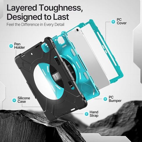 TNP Protective Case for iPad Air 6th M2 2024 11 Inch, 5th 4th Gen 10.9 inch and iPad Pro 4th 3rd 2nd Generation (2022 2021 2020 2018) w/Pencil Holder, Handle, Stand & Shoulder Strap, Mint in Kuwait